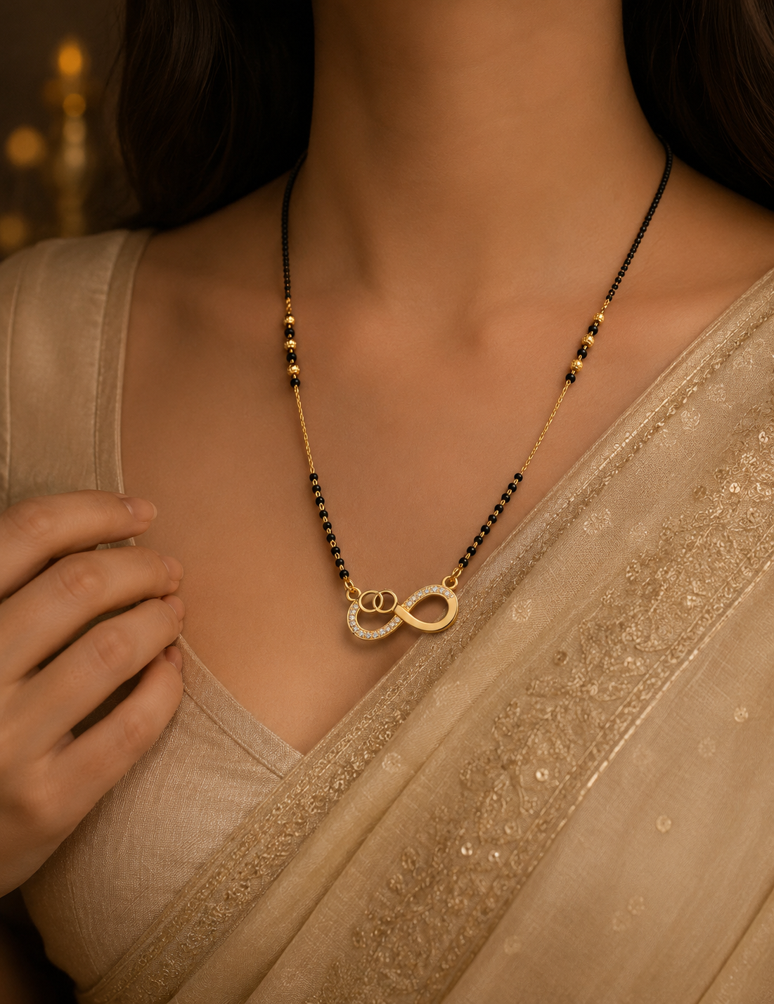 Ladies Mangalsutra Necklace with Elegant Black Beads